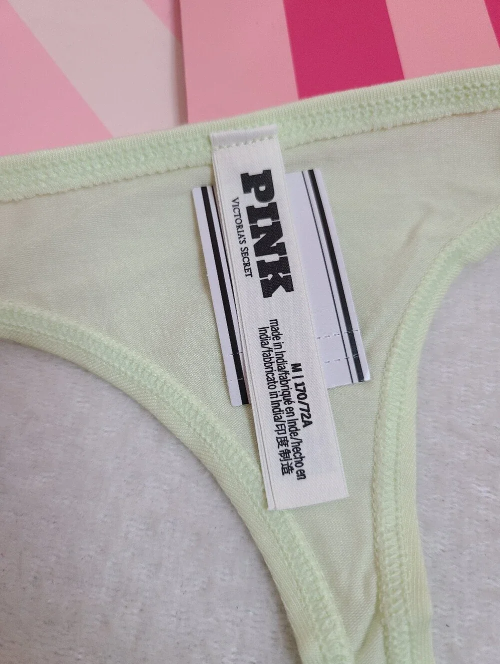 VS PINK Soft Cotton Logo Band High Leg Thong Panty Size M Ice Cream